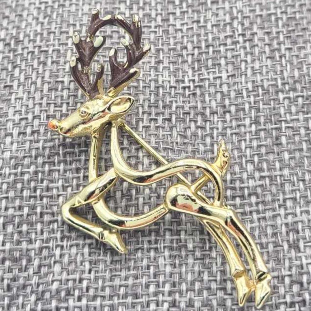 Beatrix BJ Vintage 60's Silver Tone Reindeer Brooch